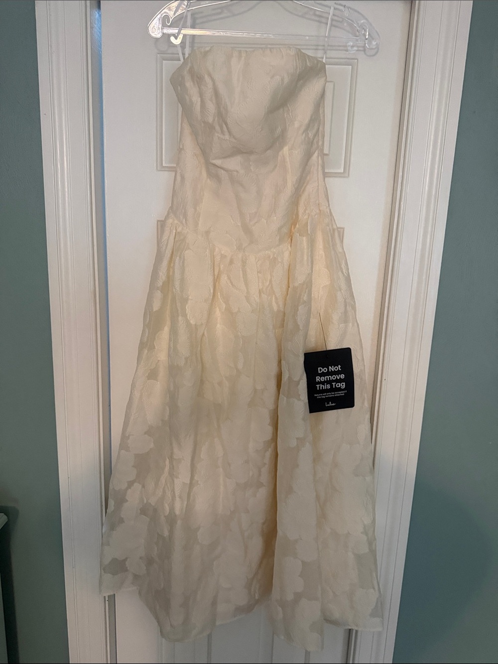 Strapless Floral Jacquard Party Dress in Ivory